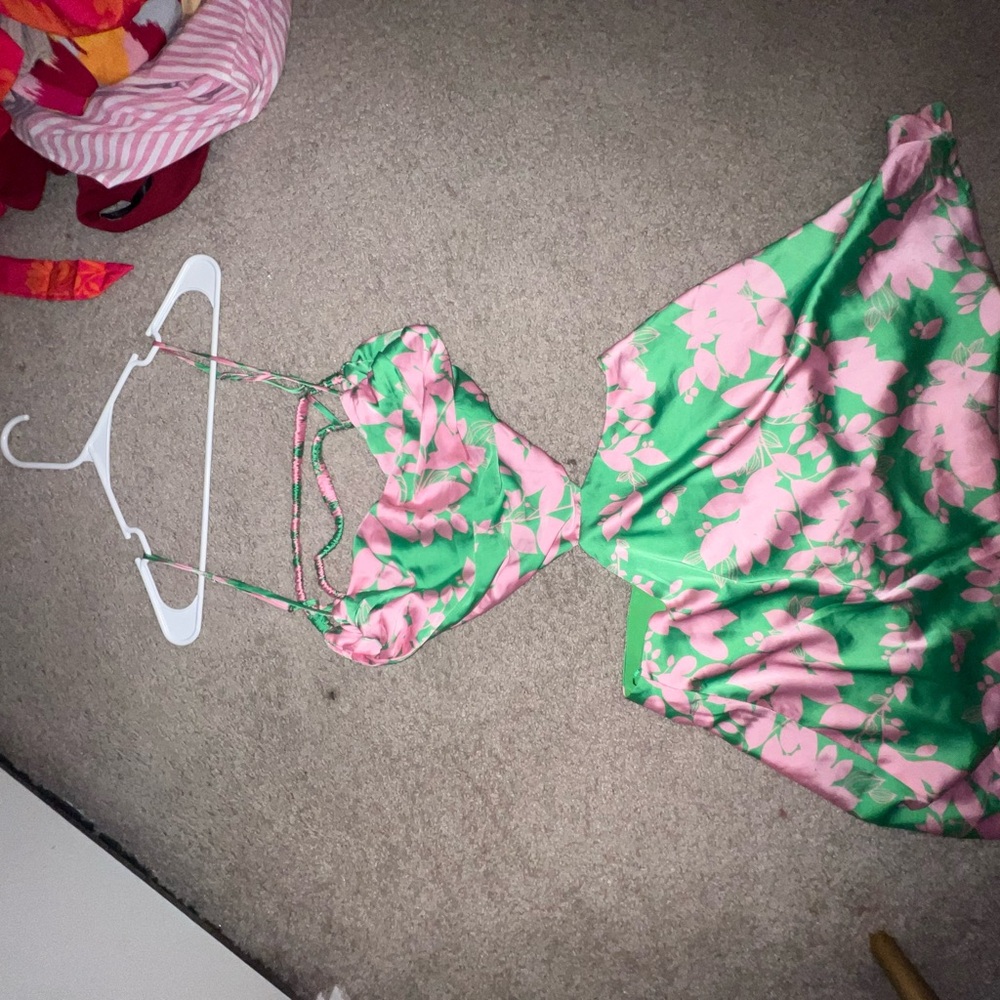 Astr Pink and Green Floral Dress
